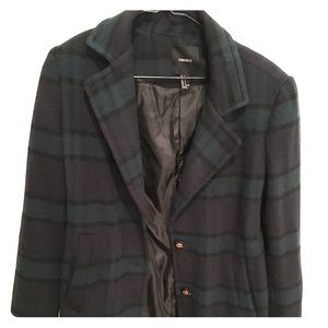 Forever21 Navy and Green Plaid Pea Coat